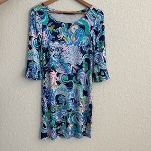 Lilly Pulitzer Small Navy Multicolor Paisley Ruffle Sleeve Dress